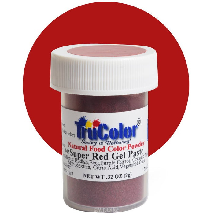 TruColor Super Red natural gel paste food coloring for buttercream, fondant, cakes, cookies, cupcakes, and dessert decorating.