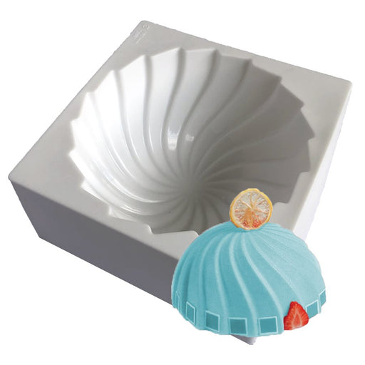 7.5-inch swirl hemisphere silicone baking and freezing mold for dome cakes, mousse, chocolate, gelatin and frozen desserts.