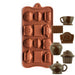 Flexible silicone mold featuring teacups, teapots, and tea-themed shapes for making chocolates, candy, fondant decorations, soap, and desserts.