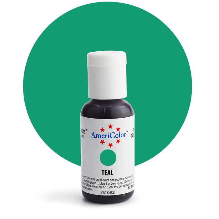 AmeriColor Teal Soft Gel Paste food coloring .75 oz bottle for cake decorating, buttercream, fondant, royal icing, cookies, and bakery desserts.