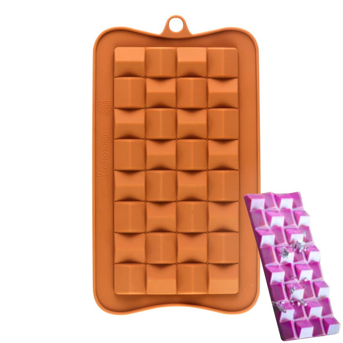 Flexible silicone mold for creating geometric breakaway chocolate bars with detailed tiled sections for chocolate, candy, fondant, and desserts.