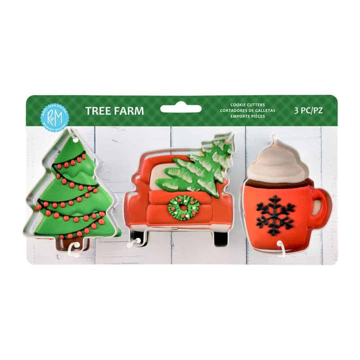 Tree Farm 3-piece Christmas cookie cutter set with tree truck and mug