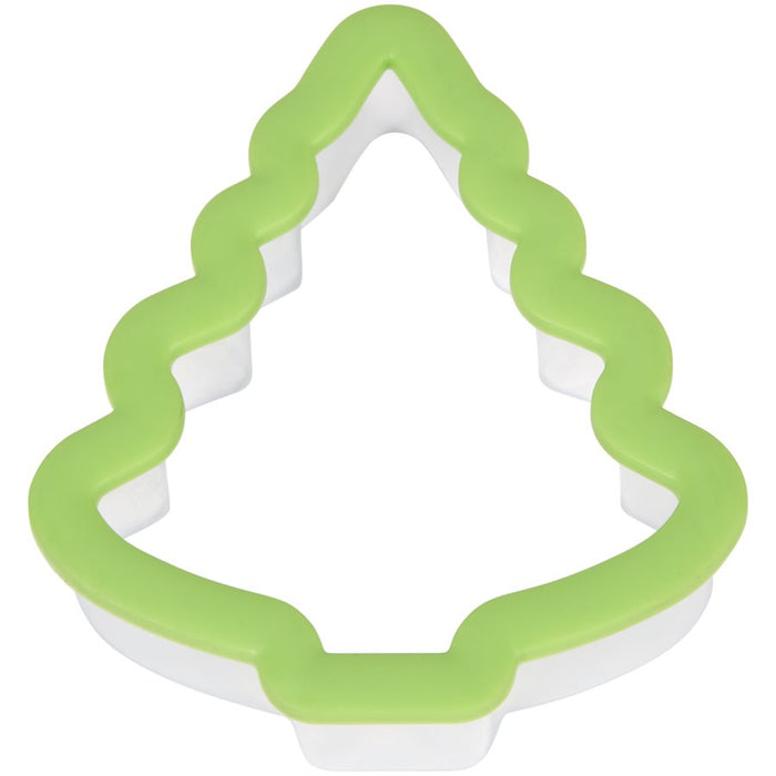 Wilton Christmas tree cookie cutter 3 inch light green grippy plastic cutter for holiday baking, Christmas cookies and fondant decorating