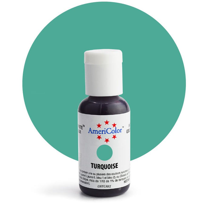 AmeriColor Turquoise Soft Gel Paste food coloring .75 oz bottle for cake decorating, buttercream, fondant, royal icing, cookies, and bakery desserts.