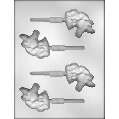 Unicorn lollipop chocolate candy mold with 4 cavities for making detailed unicorn-shaped chocolate treats and party favors
