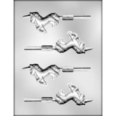 Unicorn lollipop chocolate candy mold with 5 cavities for creating detailed unicorn-shaped chocolate treats and party favors