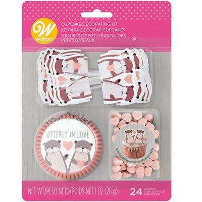 Wilton Otterly in Love Valentine's Day cupcake decorating kit with otter-themed cupcake liners, decorative picks and heart-shaped sprinkles