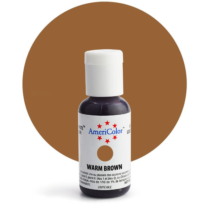 AmeriColor Warm Brown Soft Gel Paste food coloring .75 oz bottle for cake decorating, buttercream, fondant, royal icing, cookies, and bakery desserts.