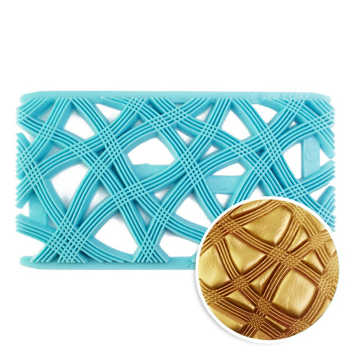Weave fondant embosser with basket-weave texture pattern for decorating fondant, gum paste, cookie dough, pie crusts, cakes, and pastries.