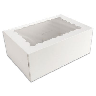 White cupcake bakery box for 6 standard cupcakes or 12 mini cupcakes with compatible inserts CN006 and CN007