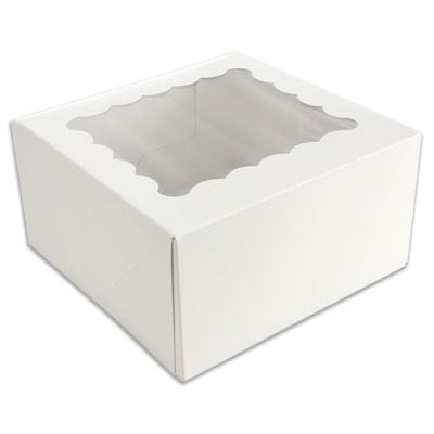 White cupcake bakery box for 4 standard cupcakes or 6 mini cupcakes with window lid