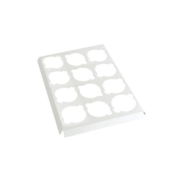 White paperboard cupcake insert for 12 mini cupcakes compatible with bakery box CUP025