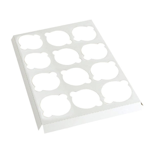 White paperboard cupcake insert for 12 standard cupcakes compatible with bakery box CUP029