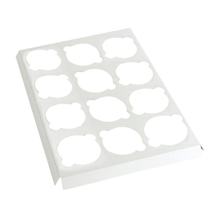 White paperboard cupcake insert for 12 standard cupcakes compatible with bakery box CUP029