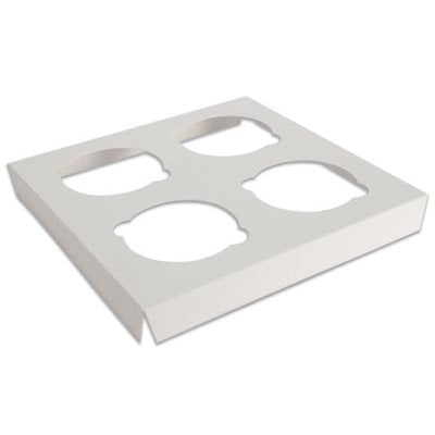 White paperboard cupcake insert holding 4 standard cupcakes for bakery boxes compatible with Box CUP021