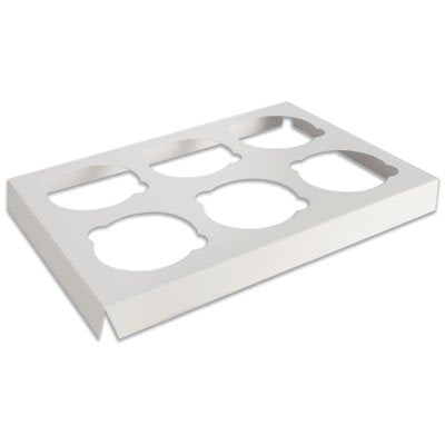 White paperboard cupcake insert for 6 standard cupcakes compatible with bakery box CUP025