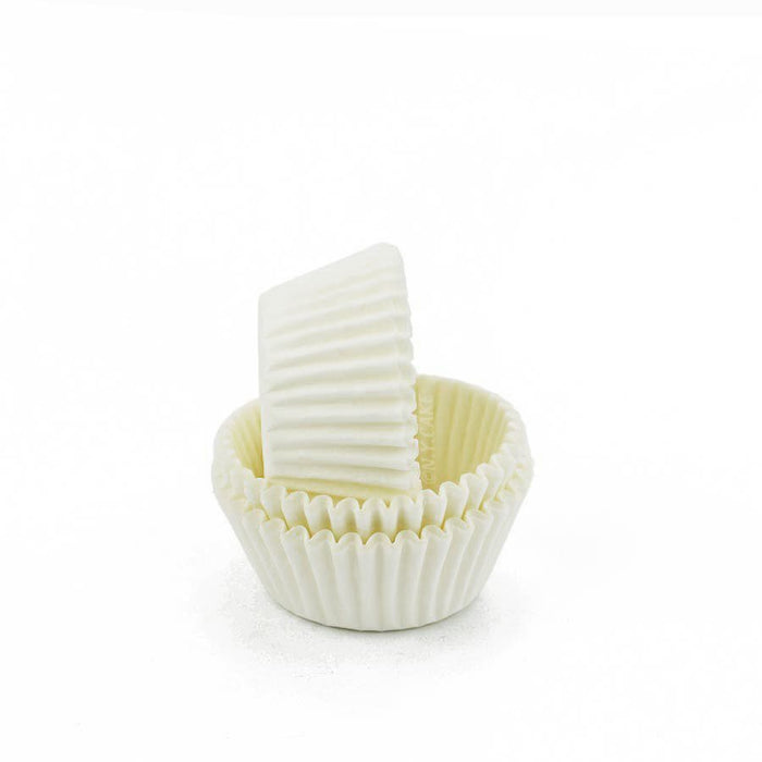 White greaseproof mini cupcake baking cup liners for mini cupcakes, muffins and bite-sized treats.