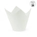 White tulip paper baking cup with pointed petals for muffins, cupcakes and individual baked goods.