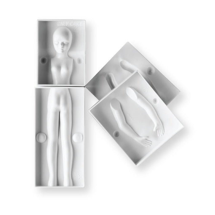 6-piece silicone fondant mold set for creating 3D adult female figures with torso, arms, and legs for cakes, fondant, gum paste, and modeling chocolate.