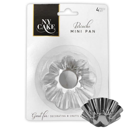 Pack of 4 aluminum brioche mini tart pans with fluted edges for pastries, tartlets, flan, quiche, and individual desserts.
