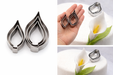 calla lily cookie cutter set stainless steel shown in hand with fondant flower cake decoration example