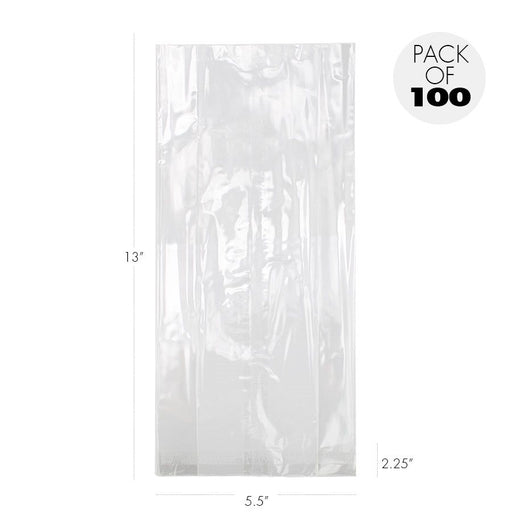 Food-safe clear gusseted cellophane bags 5.5 x 2.25 x 13 inch pack of 100 made in USA