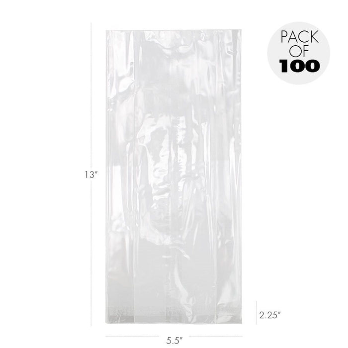 Food-safe clear gusseted cellophane bags 5.5 x 2.25 x 13 inch pack of 100 made in USA