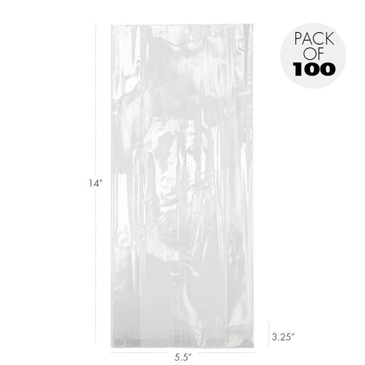 Food-safe clear cellophane gusset bags 5.5 x 3.25 x 14 inch pack of 100 made in USA