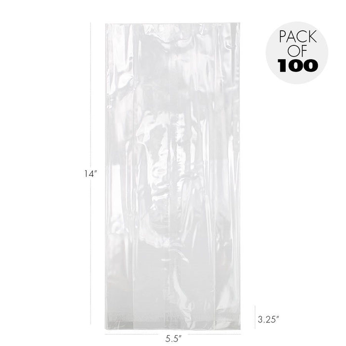 Food-safe clear cellophane gusset bags 5.5 x 3.25 x 14 inch pack of 100 made in USA