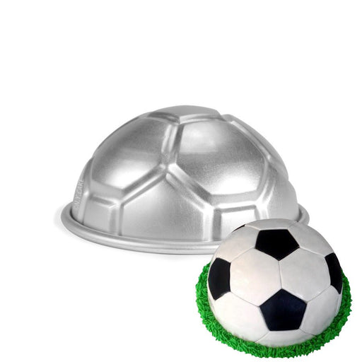 3.5 inch aluminum soccer ball cake pan for sports-themed cakes, novelty desserts, mini ball cakes, and soccer party treats.
