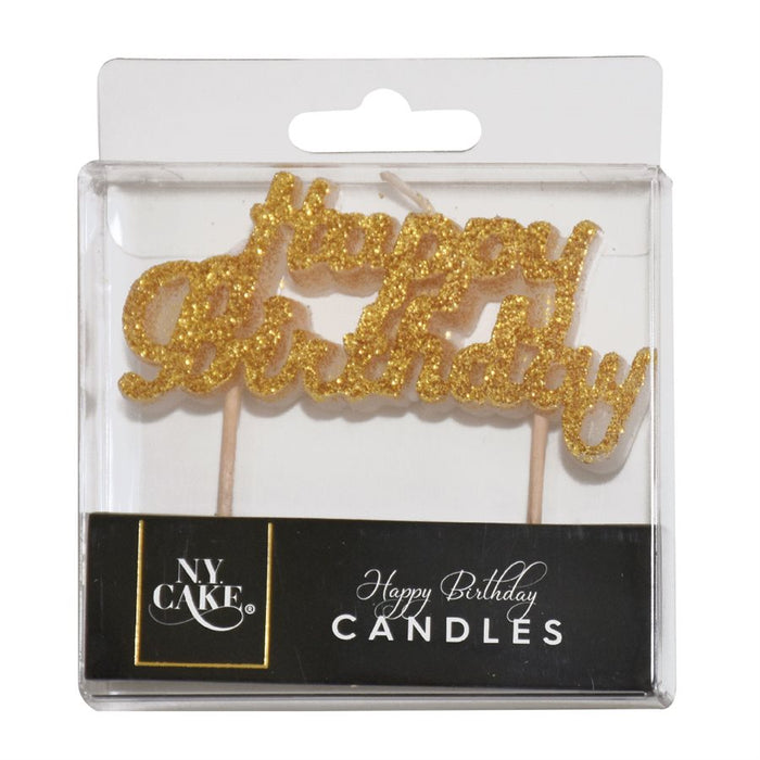 Gold Glitter Happy Birthday Candle - NY Cake | Cake Decorating & Baking Supplies