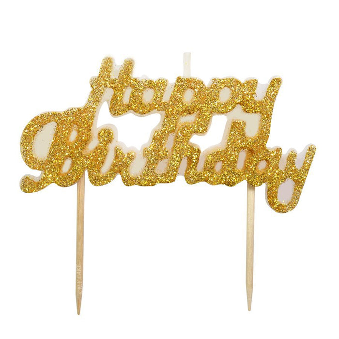 Gold Glitter Happy Birthday Candle - NY Cake | Cake Decorating & Baking Supplies