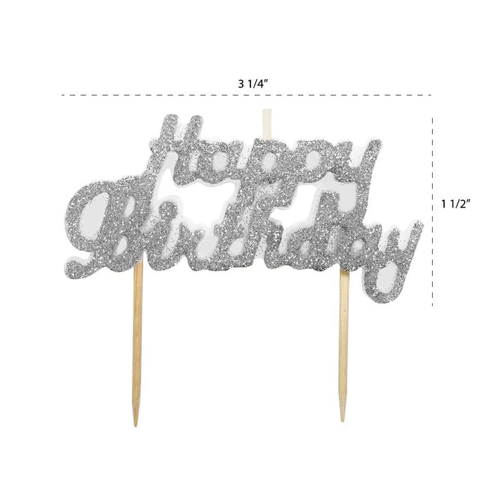 Silver Glitter Happy Birthday Candle - NY Cake | Cake Decorating & Baking Supplies