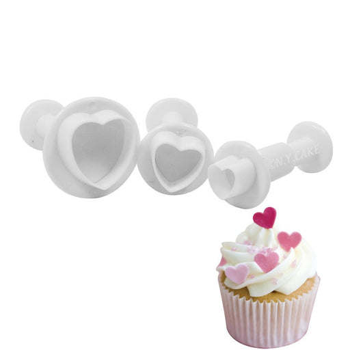 NY Cake® 3-piece heart plunger cutter set for fondant, gum paste, cookies, cupcakes and cake decorating