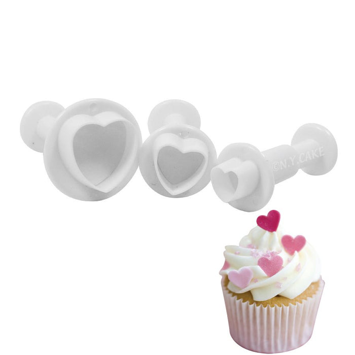 NY Cake® 3-piece heart plunger cutter set for fondant, gum paste, cookies, cupcakes and cake decorating