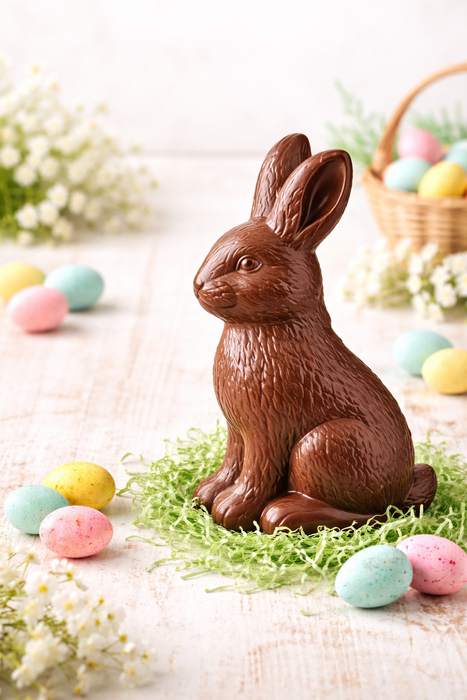 large chocolate Easter bunny made using 3D bunny chocolate candy mold 5inch