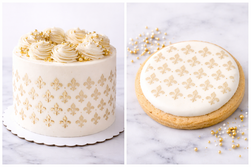 Mini Fleur De Lis Cookie Stencil – Repeating Pattern Cake Decorating Stencil