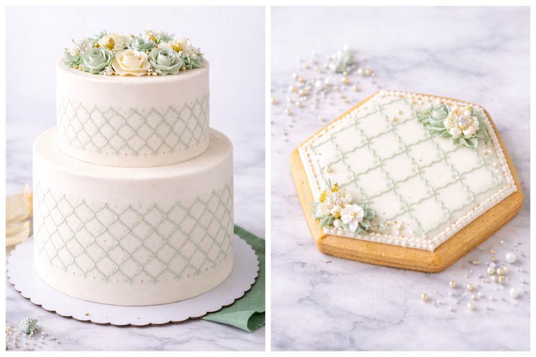 Parisian Lattice Cookie Stencil – Repeating Pattern Cake Decorating Stencil