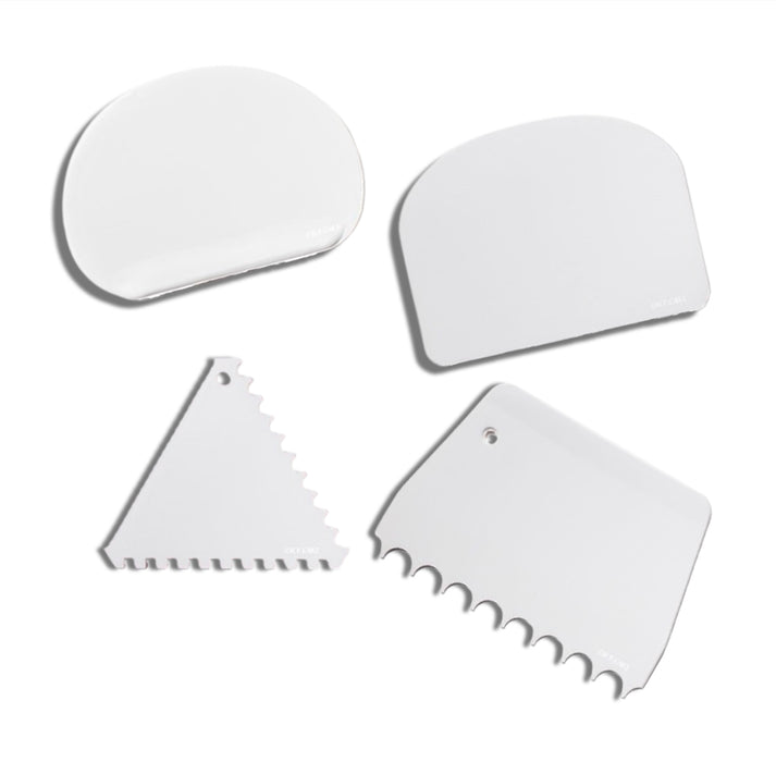 Plastic icing scraper and cake decorating comb set for smoothing buttercream frosting and creating textured cake finishes by NY Cake®