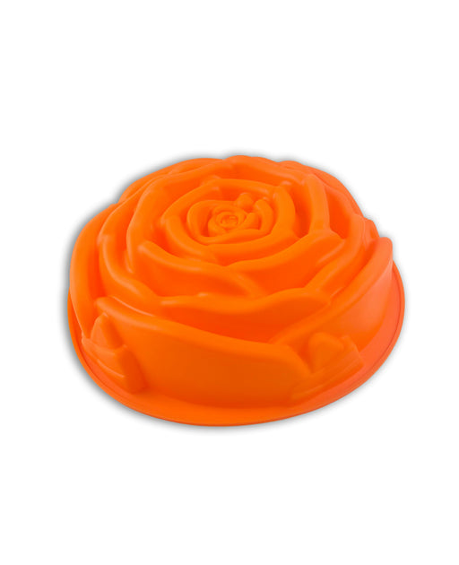 Orange rose-shaped silicone baking mold for floral cakes and decorative desserts