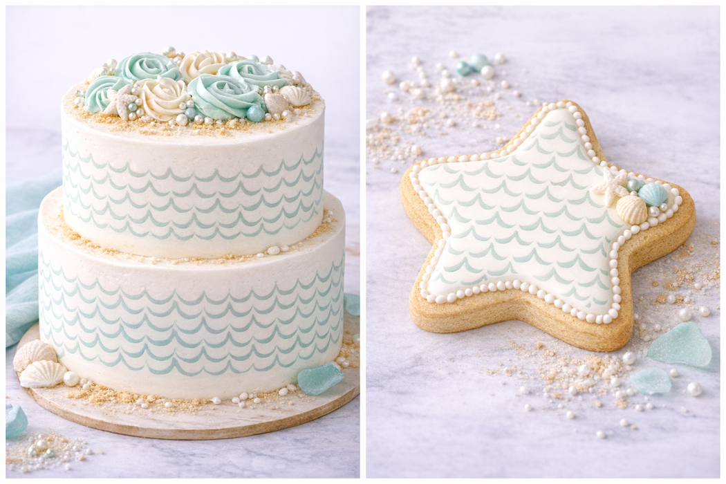 Swag Allover Cookie Stencil – Repeating Scallop Pattern Cake Decorating Stencil