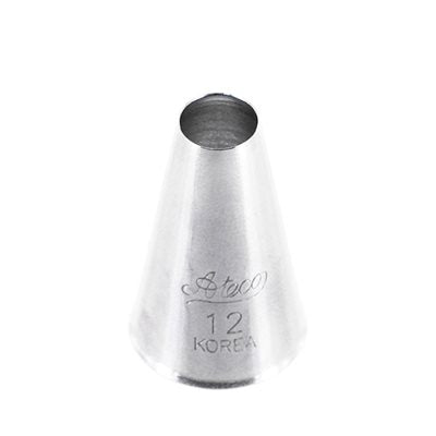 Ateco No. 12 stainless steel round piping tip for cake decorating, cupcake frosting, lettering, borders, cookie icing, and pastry decorating.