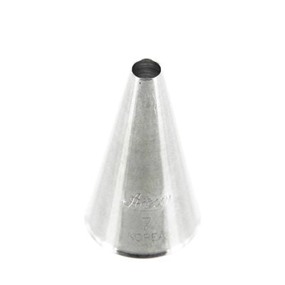 Ateco No. 7 stainless steel round piping tip for cake decorating, cookie icing, cupcake borders, lettering, and detailed pastry decorating.