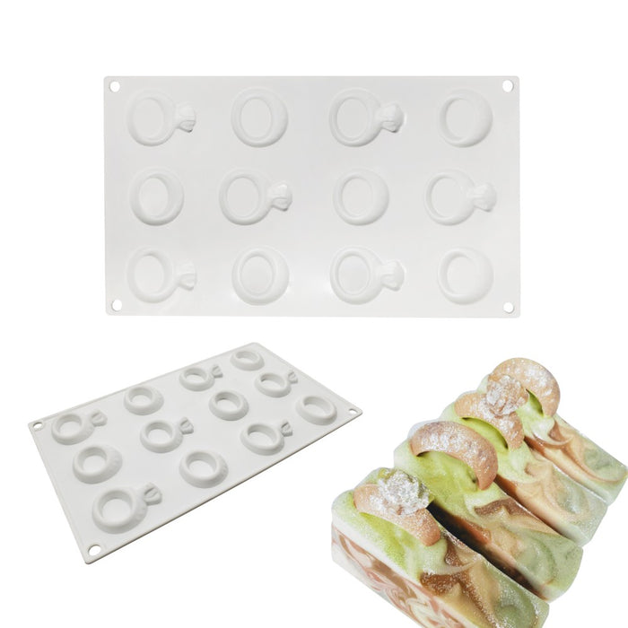 Wedding ring silicone mold for chocolate, candy, and engagement desserts with 12 cavities