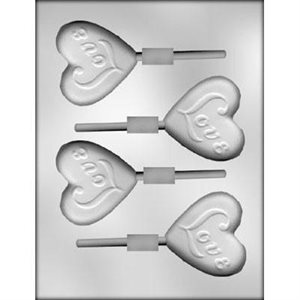 Love Heart Lollipop Chocolate Candy Mold 2 3 / 4 Inch