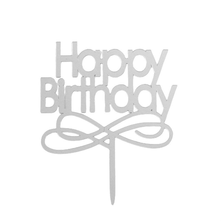 Happy Birthday Cake Topper (Silver)