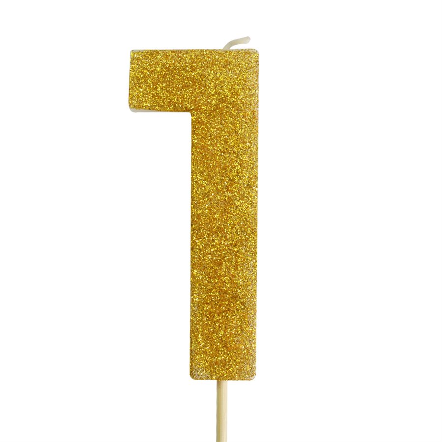 Gold Glitter Number 1 Candle 4