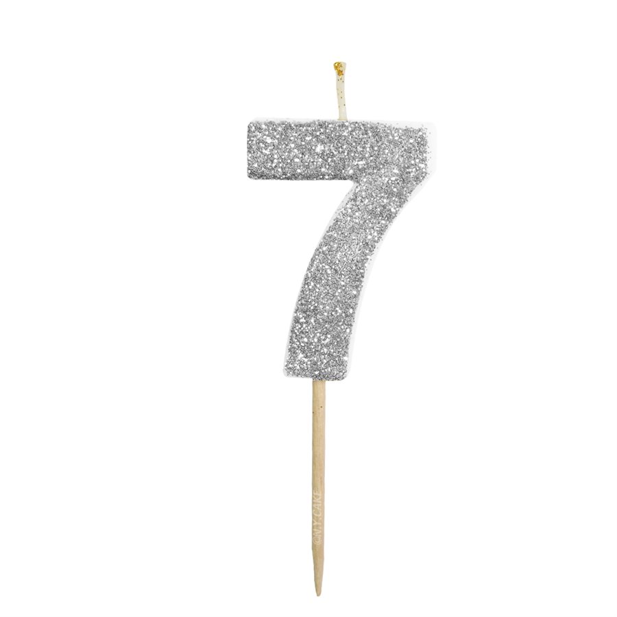 Silver Glitter Number 7 Candle 1 3 / 4